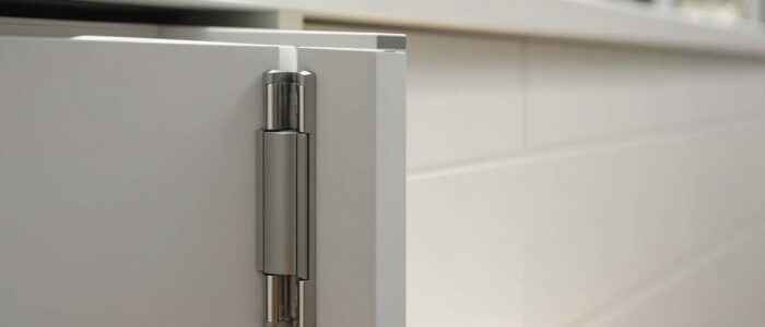 Concealed Euro hinge on a modern kitchen cabinet with a sleek and seamless design